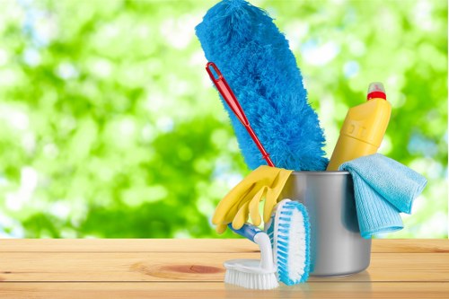 Commercial cleaning team maintaining office cleanliness