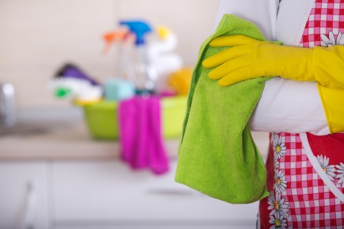 Eco-friendly office cleaning supplies in a workplace setting